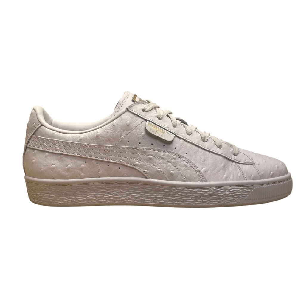 Puma Women’s White Leather Low-Top Lace-Up Basket Ostrich Texture Sneakers Size